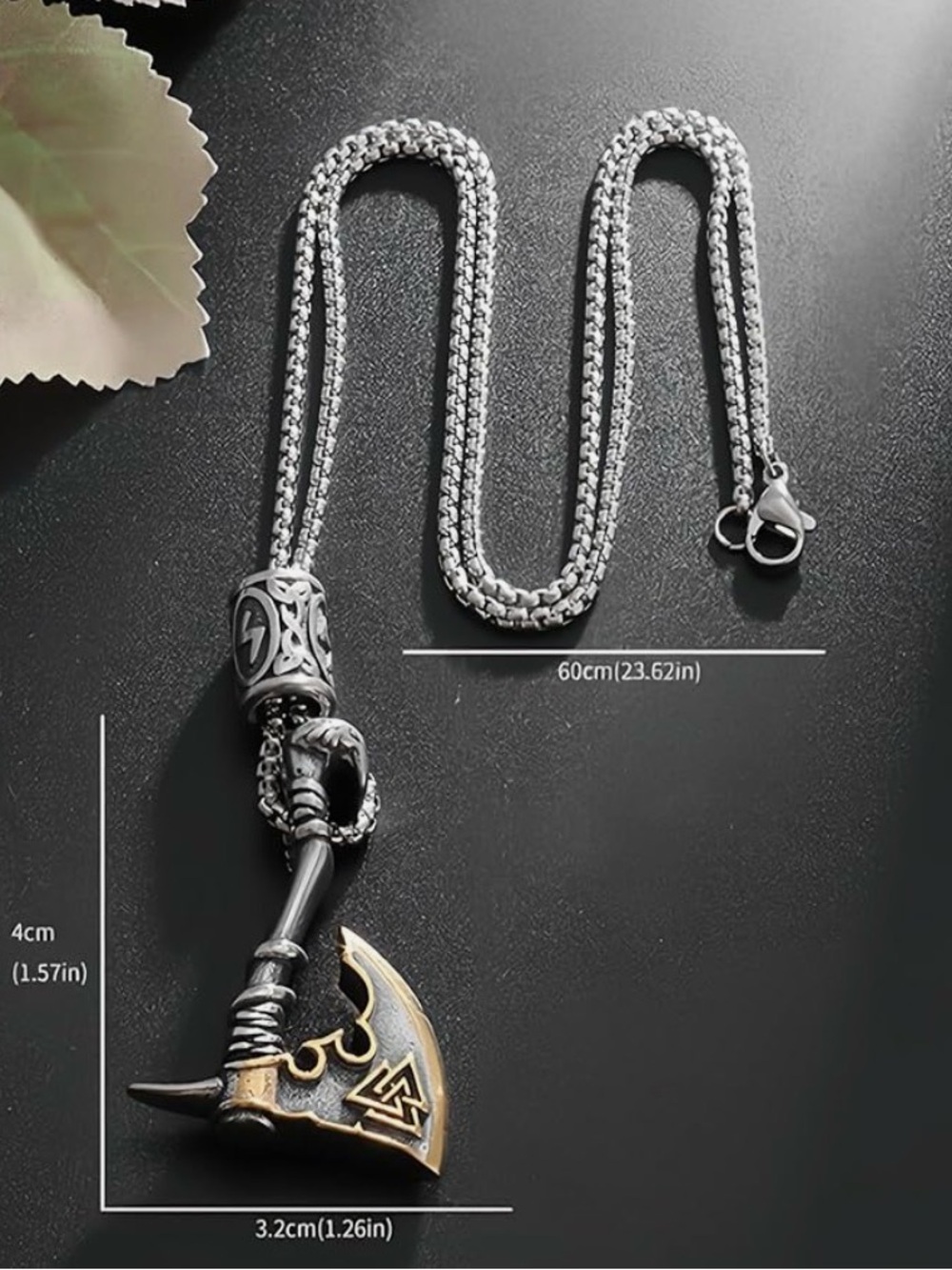 Gold and silver toned two-color Viking battle ax pendant necklace. - Picture 4 of 4